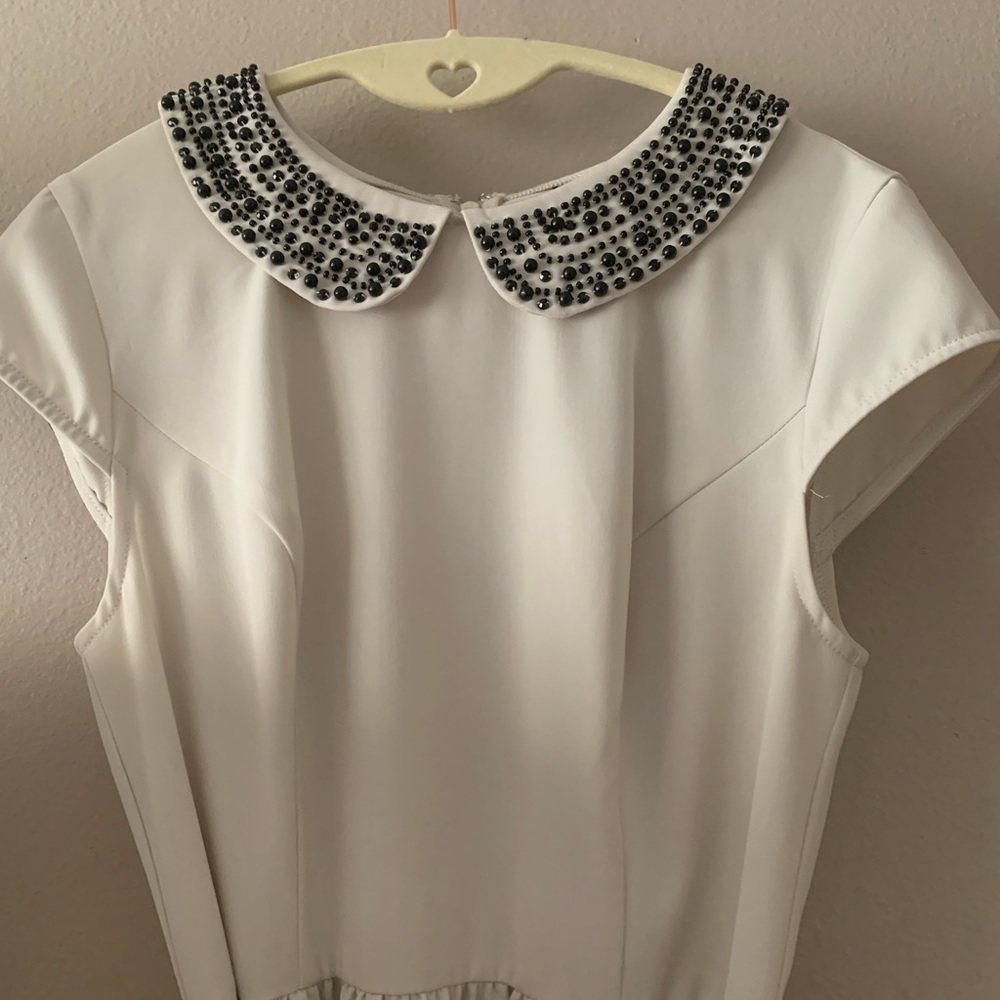 Kensie beaded cream colored dress with beaded collar